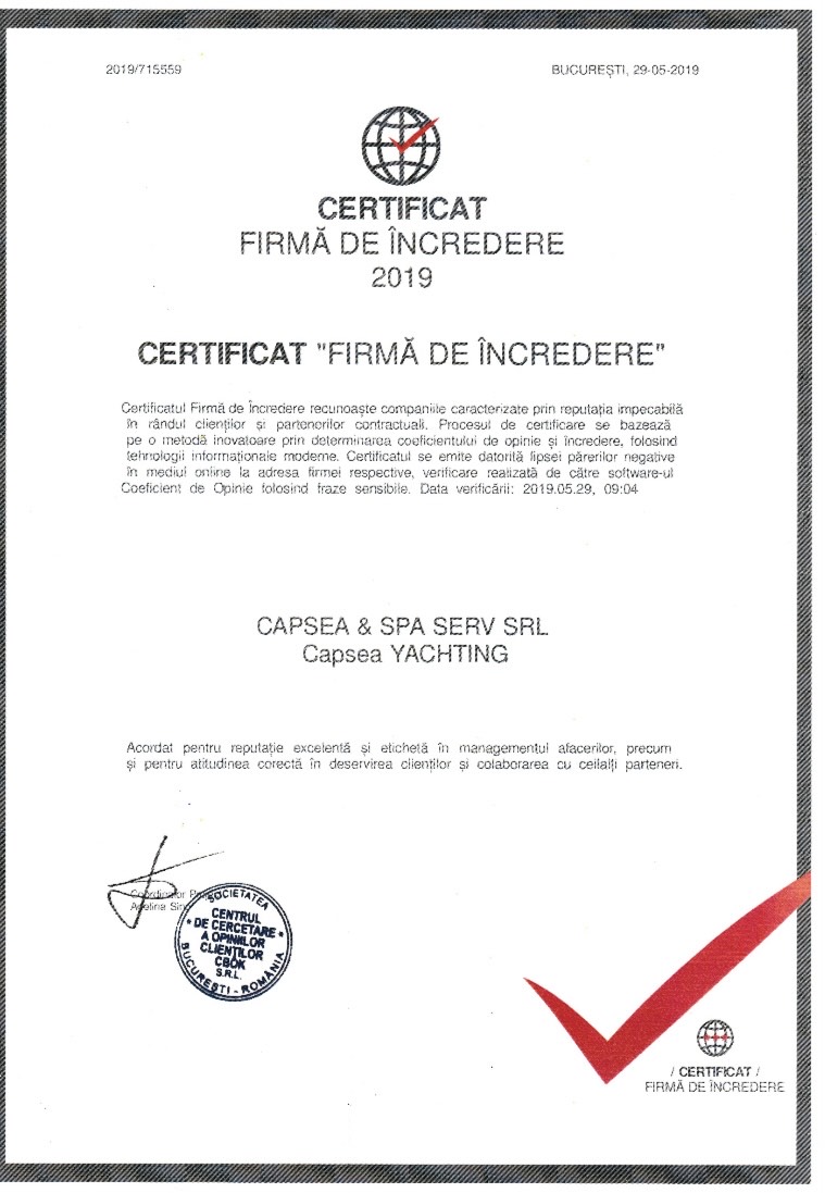Certificate of reliable company